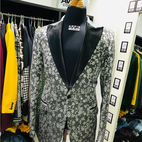 Black and Gray Floral Tuxedo Jacket